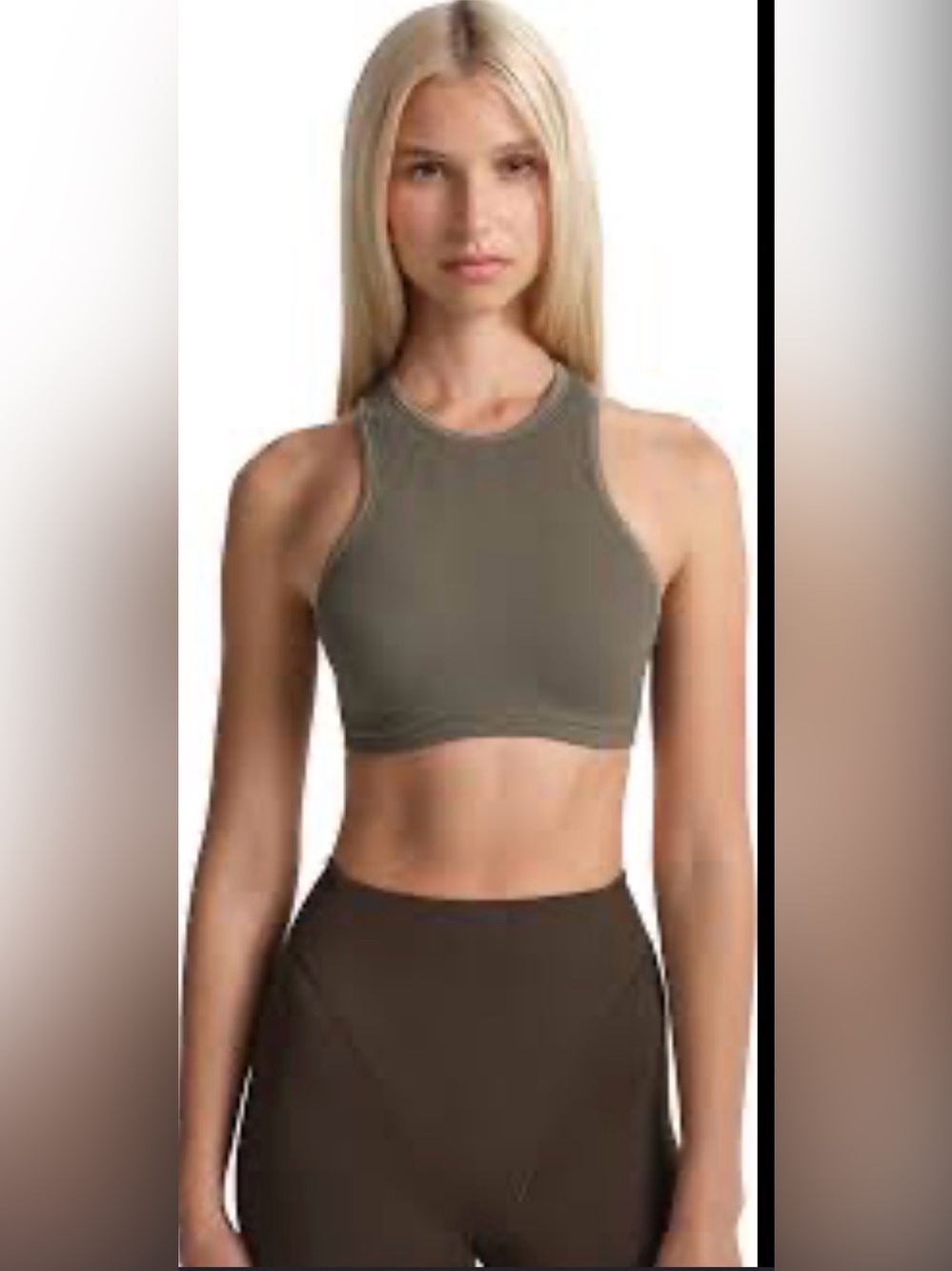 NWT SKIMS NIKE Ribbed Seamless Racer Front Bra-Dusty Oakmoss/Dune size small